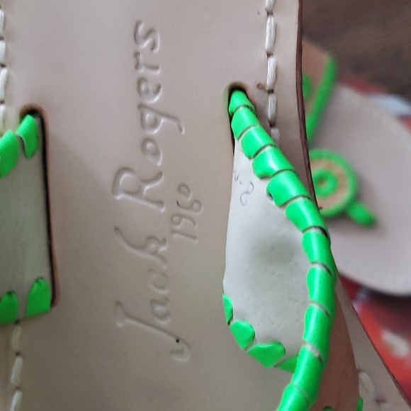 JACK ROGERS SANDALS TAN & GREEN sz 8 M - Picture 3 of 9